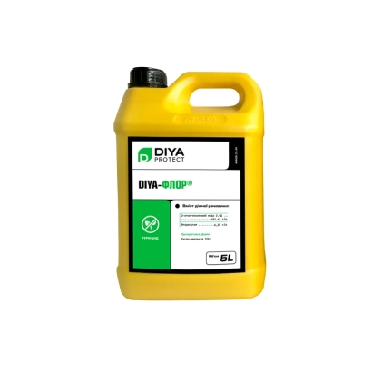 Желтый канистра с этикеткой DIYA-Flor-2,4D, SE - DIYA-Флор-2,4D, СЕ