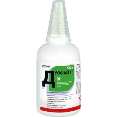 Бутылка гербицида Дуофайт с зелёной этикеткой и крупной буквой Д