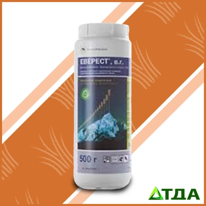 Бутылка с гербицидом ЕВЕРЕСТ, В.Р. 500 г на оранжевом фоне