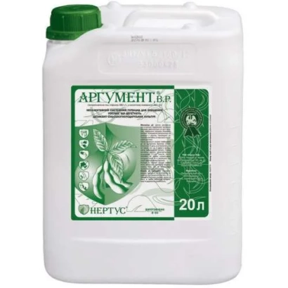 Белая канистра с зелёной крышкой и этикеткой «Аргумент» объёмом 20 л. - Фермер