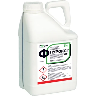 Белая канистра с этикеткой Флуроксі КЕ - Флурокс, КЕ (Flurox EC)