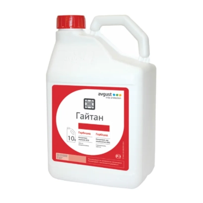 Белая канистра с красной этикеткой, на которой написано «Гайтан».