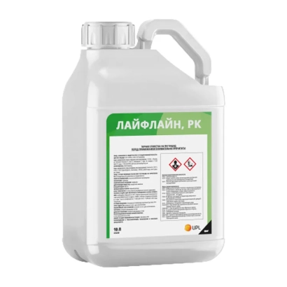 White jug with label ЛАЙФЛАЙН, РК — herbicide
