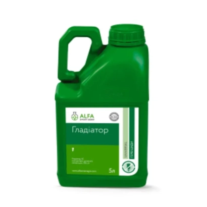 Green jug labeled Gladiator, CS (metamitron, 700 g/l) by Alfa
