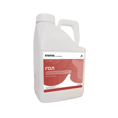 White jug with red STEFES label and text ГОЛ - Gol