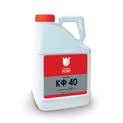 Белая канистра с красной крышкой и этикеткой «КФ 40» от бренда Grinfort.