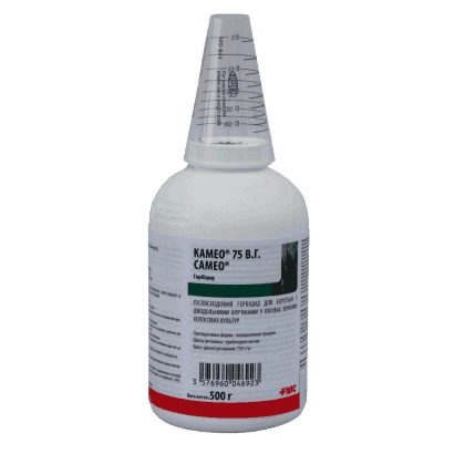 Бутылка с гербицидом КАМЕО 75 К.С. на белом фоне - Камео 75, ВГ (Самео 75 WG)