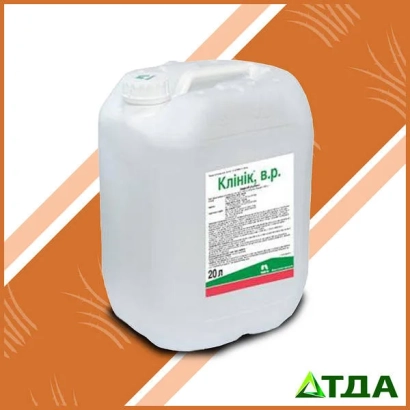 Белая канистра с этикеткой «Клиник, в.р.» на оранжевом фоне - Катана