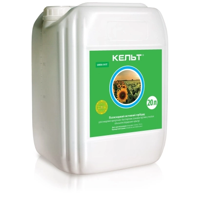 Белая канистра с зелёной этикеткой КЕЛЬТ