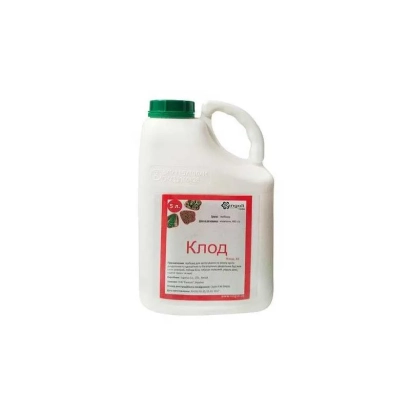 Bottle of herbicide Clod with label on white background