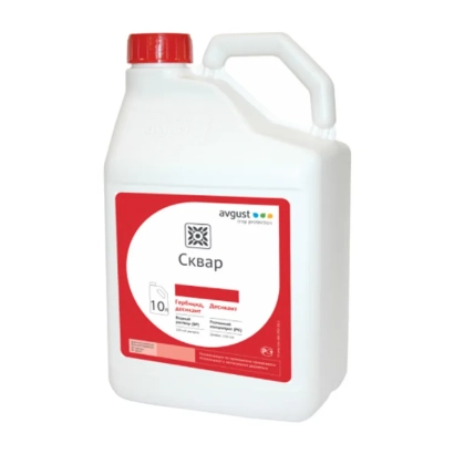 White jug with red label showing the text «Сква». - Quarta SE. SE