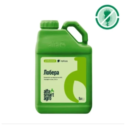 Зеленая канистра с надписью Лобера - Лобера, КЕ, гербицид