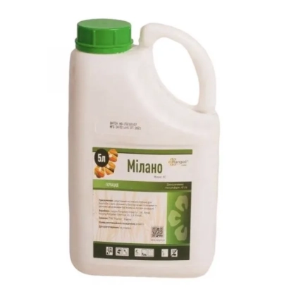 Бутылка гербицида Мілано с зелёной крышкой и этикеткой - Милано, КС, гербицид