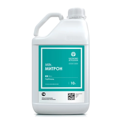 Белая канистра с этикеткой МИТРОН, гербицид