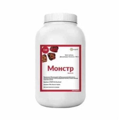 Біла пляшка з етикеткою «Монстр» для гербіцидів