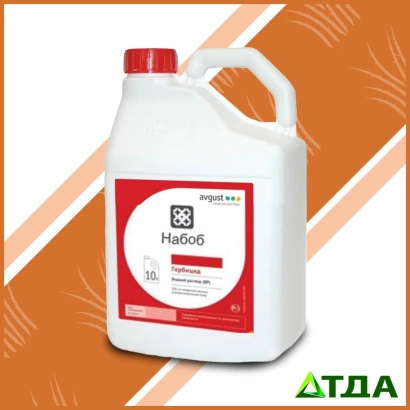 Белая канистра с красной крышкой и этикеткой Набоб на оранжевом фоне - Набоб В.р.к.