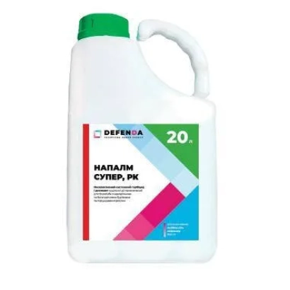 Bottle of herbicide Napalm Super RIK with label and DEFENSA logo