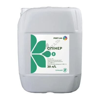 Белая канистра с этикеткой СПИНЕР от производителя PERT-AGRO - НОТА, РК