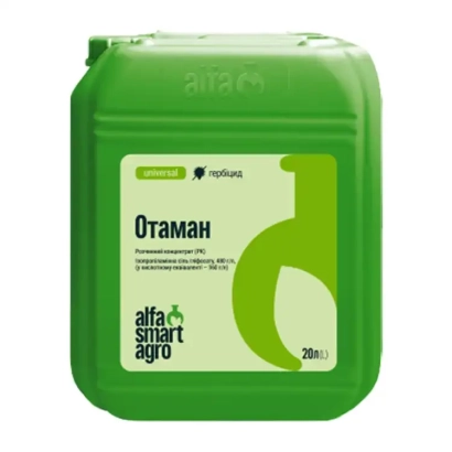 Зеленая канистра с этикеткой Отаман от Alfa Smart Agro - Отаман в.р.