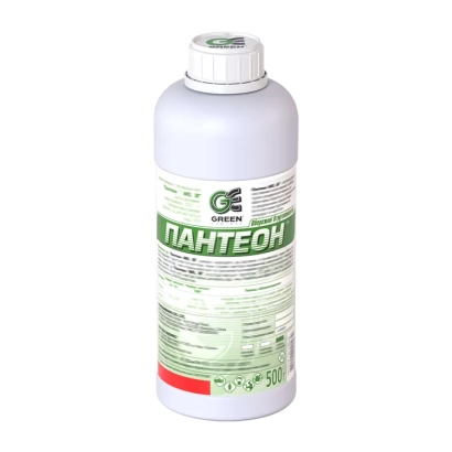 Bottle of herbicide PANTHEON with label on white background - PANTHEON WG, VG, herbicide + PAR 'Escort'