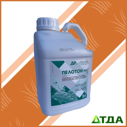 Каністра з гербіцидом Пелотон Pro на помаранчевому фоні