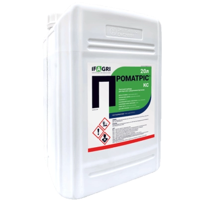 Белая канистра с этикеткой POMATRIC и зелёным логотипом - Проматрис, КС, гербицид