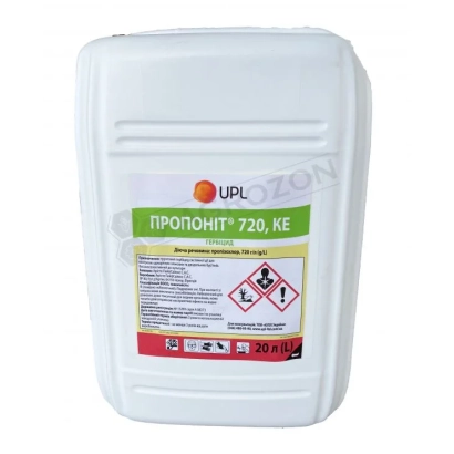 Белая канистра с этикеткой ПРОПОНІТ 720, КЕ - Проза, КЕ, гербицид