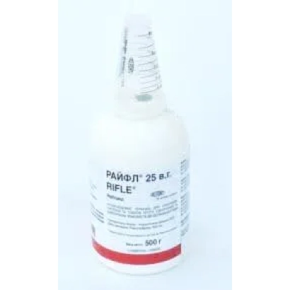 Бутелька гербіциду Райфл 25 ВГ з етикеткою