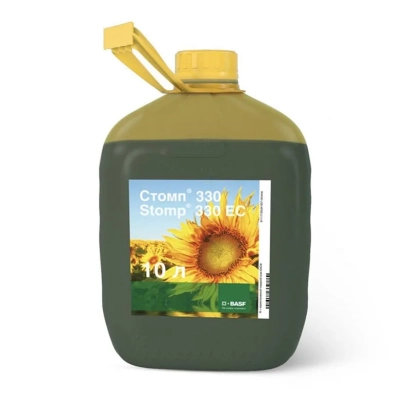 Каністра з гербіцидом Stomp 330 EC на фоні соняшника - Стомп 330, КЕ, гербіцид