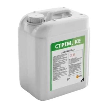 Белая канистра с этикеткой СТРИМ, КЕ