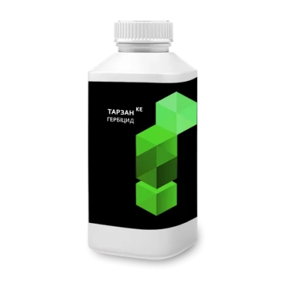 Бутылка с гербицидом Тарзан KE на чёрном фоне - Тарзан, КЕ