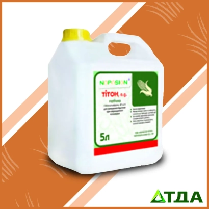 Біла канистра з етикеткою ТІТОН 1.0 на помаранчевому фоні - Тітон, МД, гербіцид