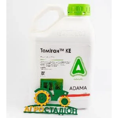 Біла канистра з зеленою кришкою та етикеткою «Томіган KE» - Томіган 250 к.е.