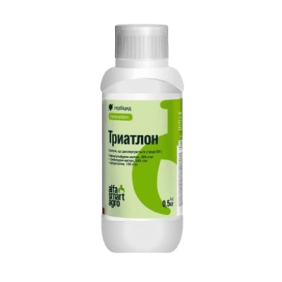 Bottle of herbicide Triathlon with green label