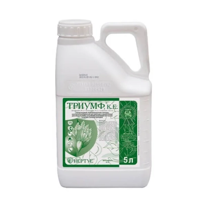 Біла канистра з етикеткою Тріумф к.е. об'ємом 5 л