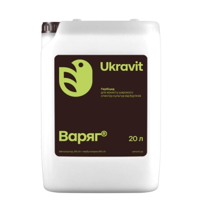 White canister with UkraVit label and text Varyag 20 l