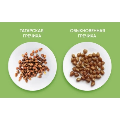 Гречиха на белых тарелках на зелёном фоне - Наташа