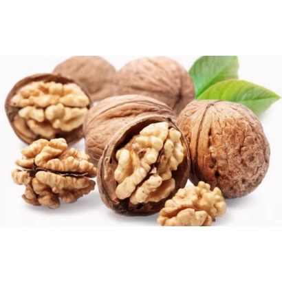 Грецкие орехи в скорлупе и очищенные, с зелеными листьями - Марион