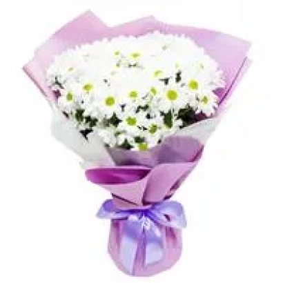 Bouquet of white chrysanthemums in pink wrapping - HAPPY VALLEY