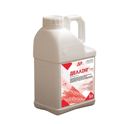 Белая канистра с этикеткой ДЕЛАЗИН для защиты растений - Деллинг