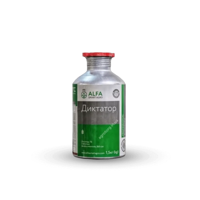 Флакон инсектицида Диктатор с зелёной этикеткой и логотипом ALFA