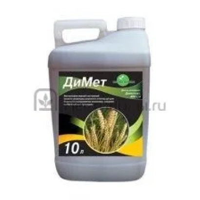 Канистра с инсектицидом ДиМет, изображением колоса пшеницы и надписью 10.