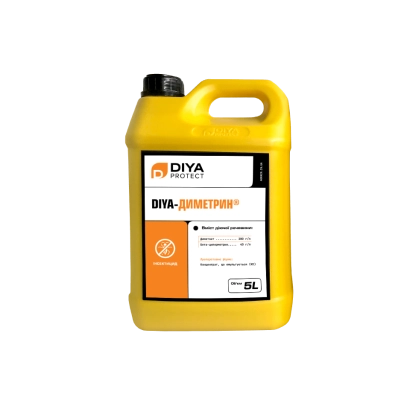 Желтый канистра с этикеткой DIYA-DIMETHRIN - DIYA-Диметрин