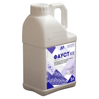 Белая канистра с этикеткой «ФАУСТ КЕ» и изображением гор - Фауст к.е.