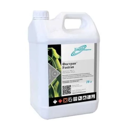 White container with label Fortran for plant protection - Fortran, k.e., (dichlorvos, 400 g/l)