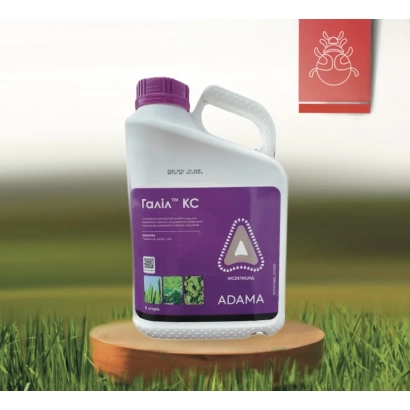 Флаин КС — инсектицид в белой канистре с фиолетовой этикеткой на фоне травы - Галил