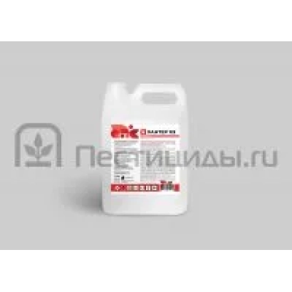 Белая канистра с красной этикеткой «Хантер» на сером фоне