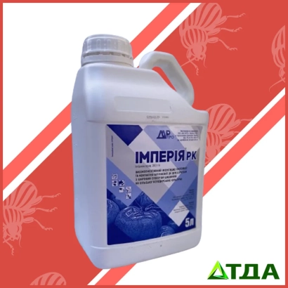 Каністра з препаратом Імперія РК на червоному фоні