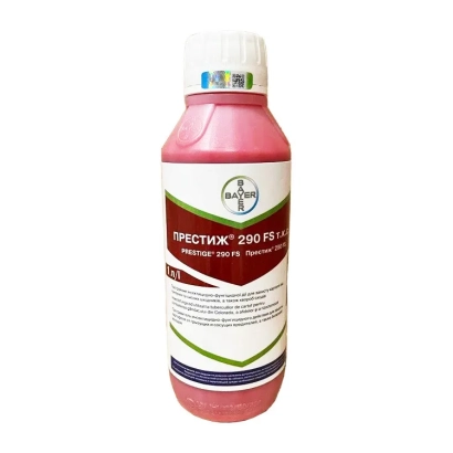 Бутылка с розовым раствором, на этикетке написано «Престиж 290 FS»