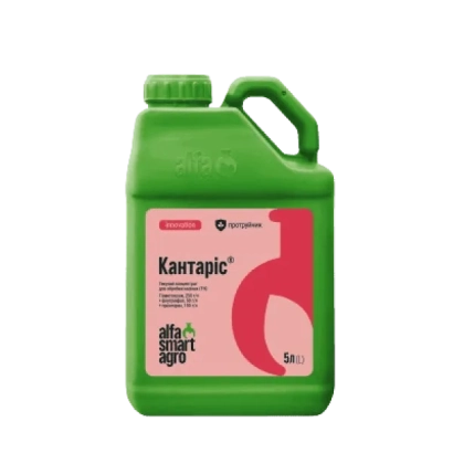 Зелена канистра з етикеткою Кантаріс для захисту рослин від шкідників